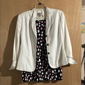 Le Suit White Classic Blazer with Black, Pink and White Skirt
